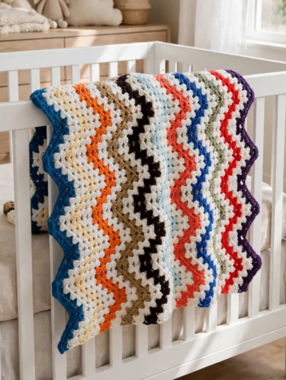 Crochet Chevron Baby Blanket, Granny Handmade Crib Lap blanket Newborn, Nursery